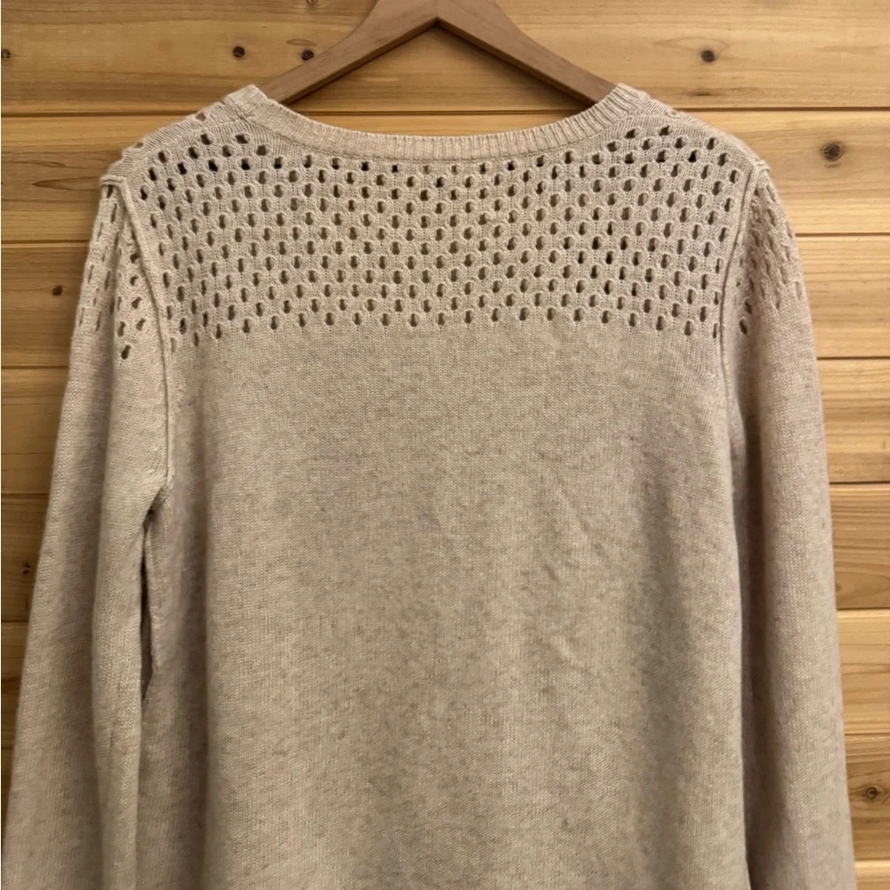 Rebecca Taylor Large Tan Wool Cashmere Blend Crewneck Sweater Cozy Winter Fall